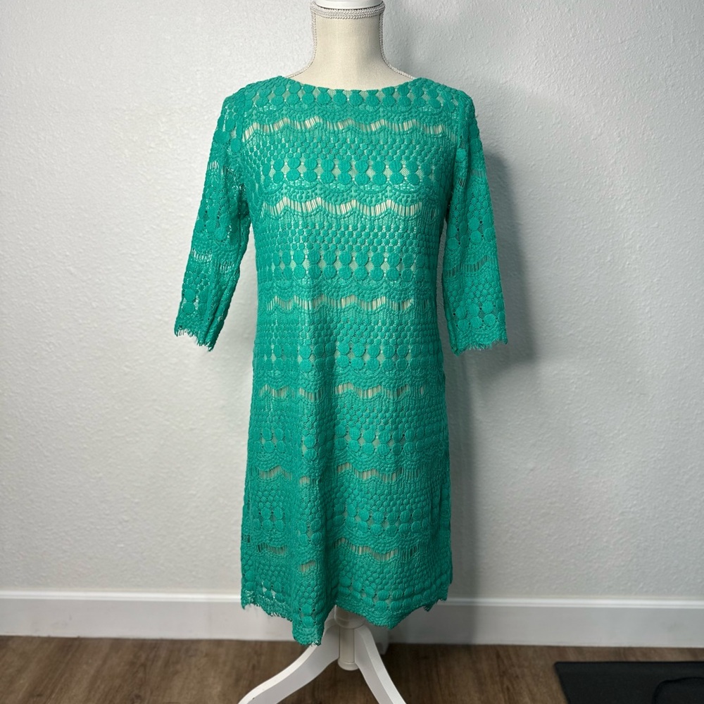 JESSICA HOWARD Women 12P All Over Lace SHEATH DRESS Above Knee Green